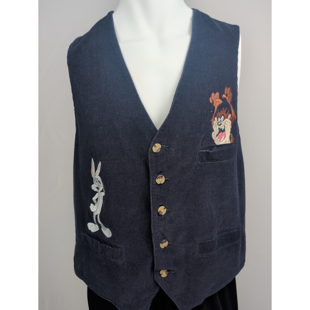 Vintage Looney Tunes Bugs Taz Vest Mens Sz‎ L Warner Bros Studio Store Corduroy